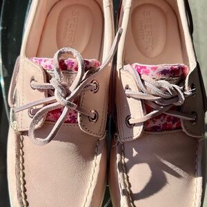 Sperry Light Pink Boat Shoes with Floral Detail